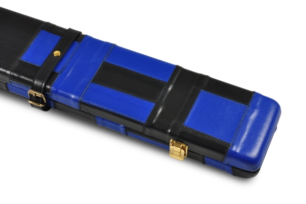 Black & Blue Patchwork Pattern ¾ Leather Snooer Cue Case